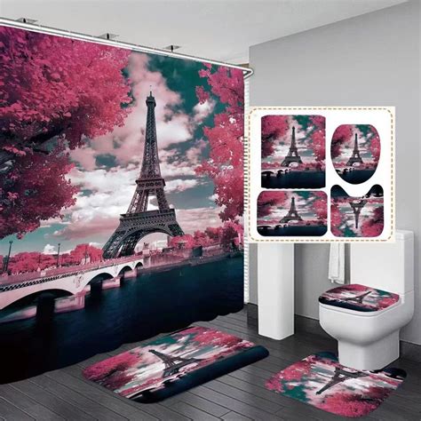 Bathroom Shower Curtain 4 Piece 3d Printing Waterproof Bathroom Set