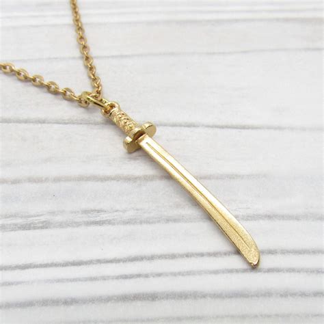 Gold Tone Katana Sword Pendant Necklace Mens Necklace Samurai Sword