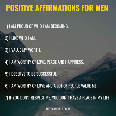 51 Best Positive Affirmations For Men Thediaryforlife Positive Self