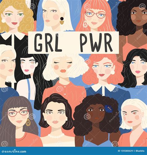 Group Of Portraits Of Diverse Women Fight For Equality Concept Girl