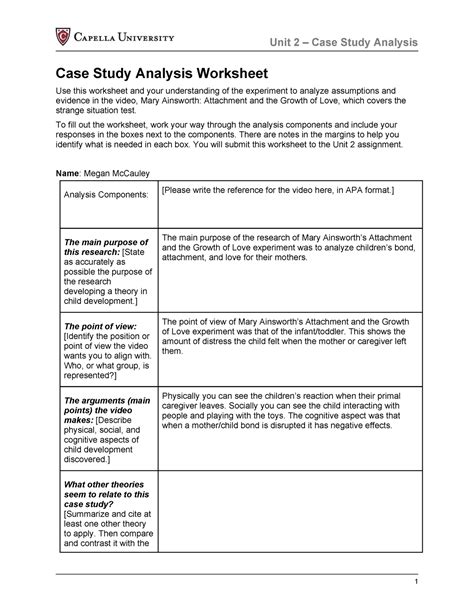 Cf Case Analysis Worksheet PSYC2700 Unit 2 Case Study Analysis Case