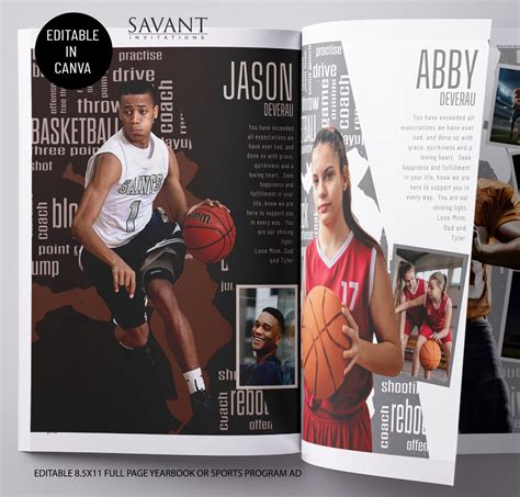 Yearbook Ad Template Basketball Full Page Ad Editable Sports Tribute