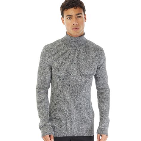 Buy Brave Soul Mens Troops Knitted Roll Neck Jumper Charcoal Grey Marl