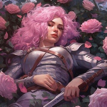 Premium AI Image | A woman with pink hair laying in a bed of roses.