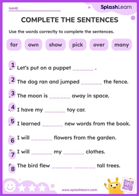 Complete The Sentence With The Sight Word Ela Worksheets Splashlearn