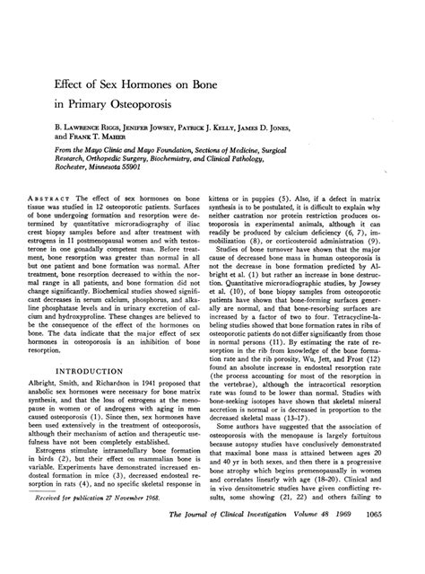 Pdf Effect Of Sex Hormones On Bone In Primary Osteoporosis