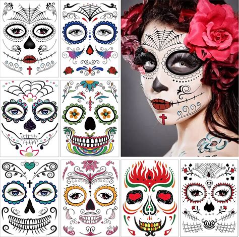 Halloween Tatuaggi Viso Temporanei Halloween Makeup Maschera Teschio