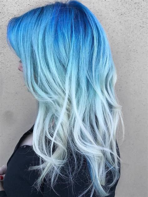 Long Blue And Blonde Hair Light Blue Hair Ombre Hair Color Hair Dye