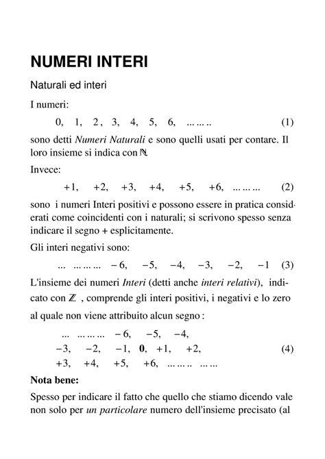 Numeri Interi Appunti I Matematica Numeri Interi Naturali Ed Interi I