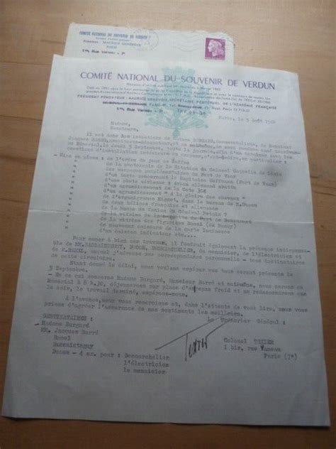 Guerre Lettre Colonel Texier Comit Souvenir De Verdun