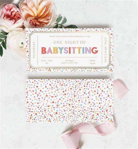 Babysitting Gift Voucher Template Printable Babysitting Gift