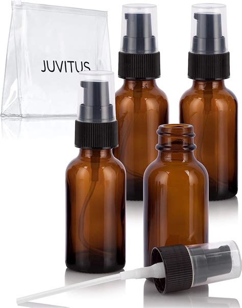 Juvitus 1 Oz 30 Ml Amber Glass Boston Round Bottle With Black Treatment Pump 4