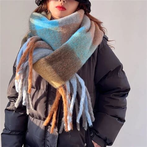 Mohair Bufanda De Cachemira A Cuadros De Arco Ris Para Mujer Chal A