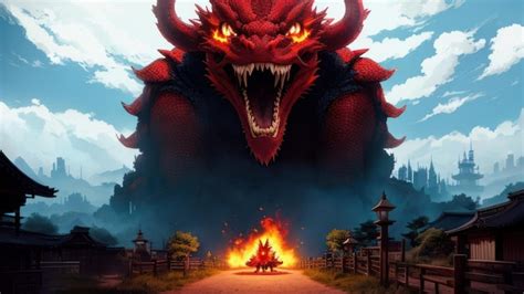 Premium AI Image | A red dragon with a fire in the background