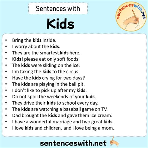 Sentences With Kids Sentences About Kids Sentenceswithnet