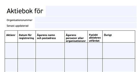 Aktiebok ladda ner gratis mall för aktiebok