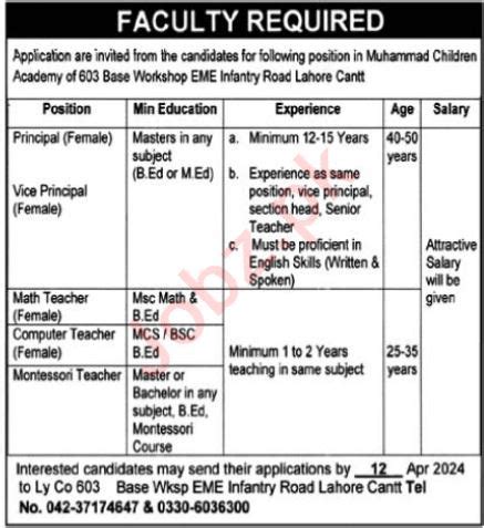 Muhammad Children Academy Lahore Jobs 2024 2025 Job Advertisement Pakistan