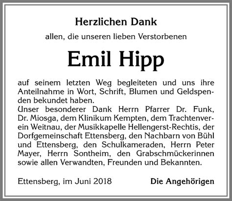 Traueranzeigen Von Emil Hipp Allg Uer Zeitung