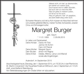 Traueranzeigen Von Margret Burger Schwaebische De Trauerportal