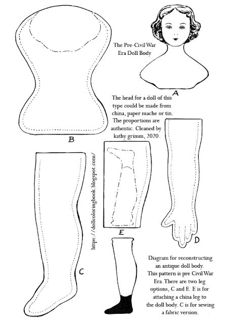 Three Antique Doll Body Patterns Fa8