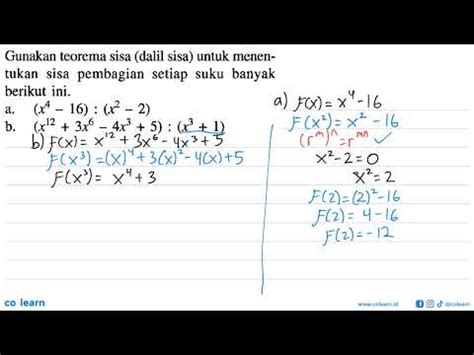 Gunakan Teorema Sisa Dalil Sisa Untuk Menen Tukan Sisa Pembagian