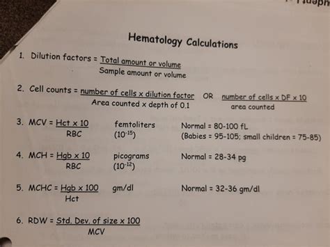 Hematology Calculations Flashcards Quizlet