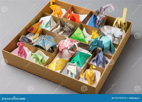 Box of Origami Creatures and Animals, Each Unique in Its Design Stock ...