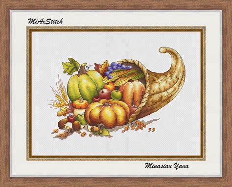 Horn Of Plenty Holiday Cross Stitch Pattern Thanksgiving Day Etsy