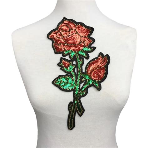 Pc Sew On Rose Flower Sequin Patch Flowers Applique Beaded Patches For