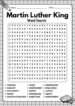 Martin Luther King Jr Word Search Puzzle Worksheet Activity TPT