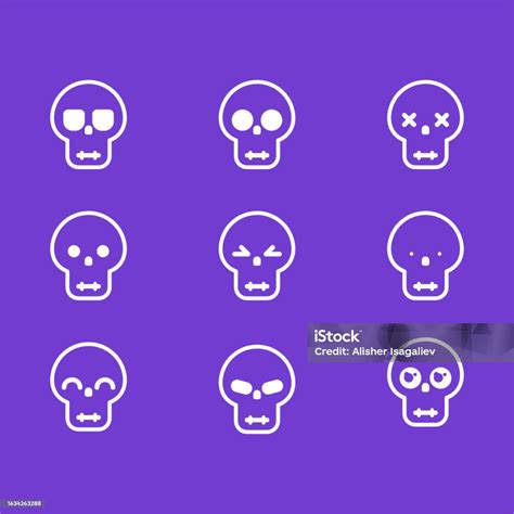 Minimalistic Skull Icons With Different Facial Emotions Stock