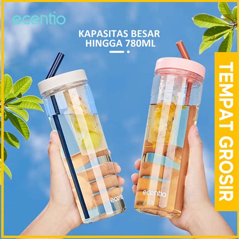 Jual Ecentio Botol Minum Sedotan 780ml Sticker Diy Dilengkapi Filter