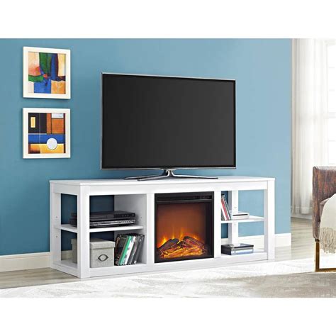 Ameriwood Parsons White 65 In Tv Stand Console With Fireplace