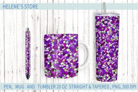 Tumbler Mug And Pen Wrap Mosaic Texture Graphic By Helenes Store · Creative Fabrica