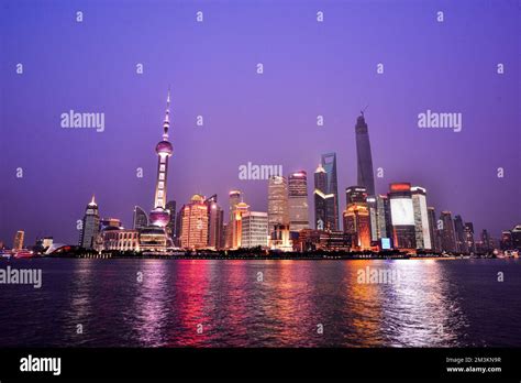 The dazzling night view of Shanghai Bund - Oriental Pearl Tower. The ...