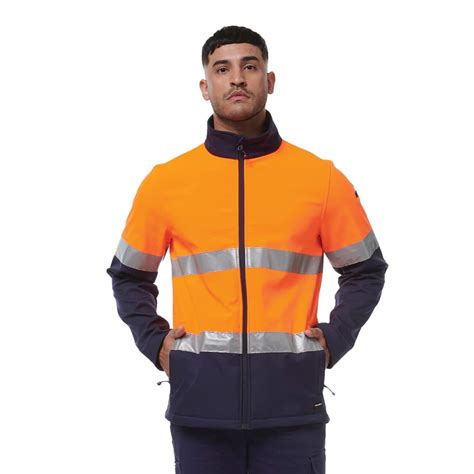 King Gee K55034 Men S Hi Visibility Two Tone Soft Shell Jacket Reflective Tape Polyester