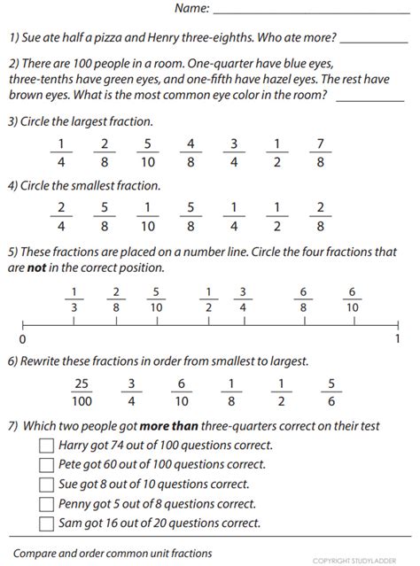 Compare And Order Common Unit Fractions Studyladder Interactive