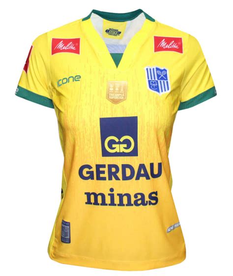 Camisa de Vôlei Gerdau Minas 2022 23 Amarela Feminina I Saque Viagem