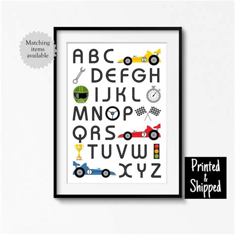 Racing Cars Alphabet Print Race Track ABC Car Poster Cute Colourful Kids Boys Playroom Boys ...