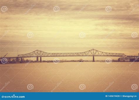 Bridge of Sunset on Mississippi River in New Orleans Louisiana Stock ...