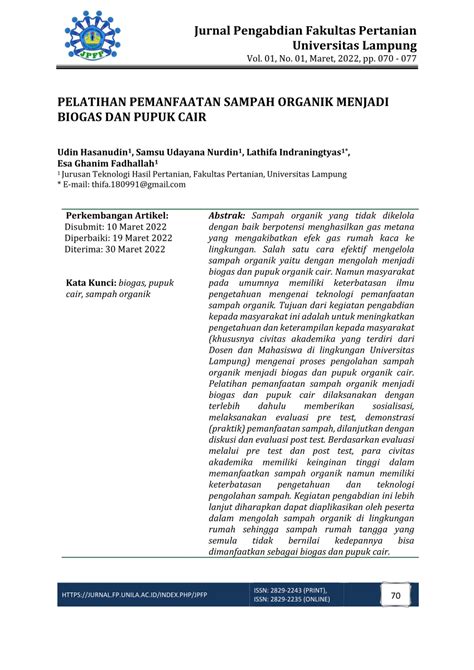 PDF Pelatihan Pemanfaatan Sampah Organik Menjadi Biogas Dan Pupuk Cair