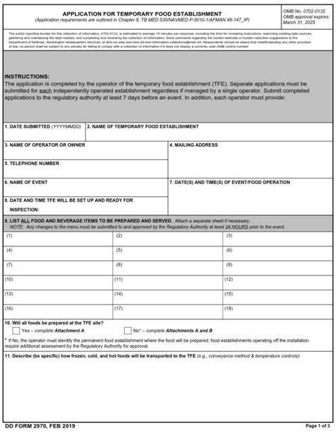 Dd Form Application For Temporary Food Establishment Dd Forms