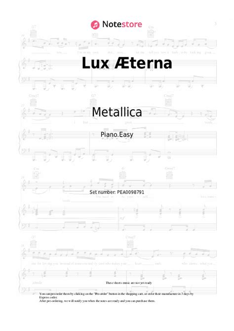 Lux Terna Piano Sheet Music Easy Metallica In Note Store Piano