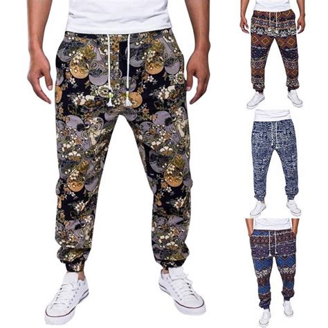 Men Printed Linen Pants Autumn Streetwear Joggers Trousers Fashion