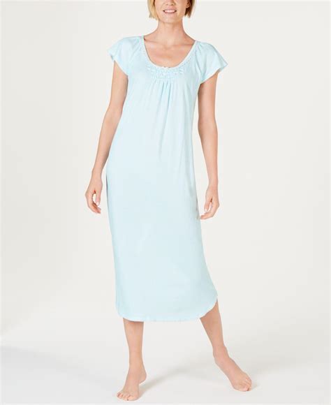 Miss Elaine Cottonessa Stripe Print Knit Long Nightgown In Blue Lyst