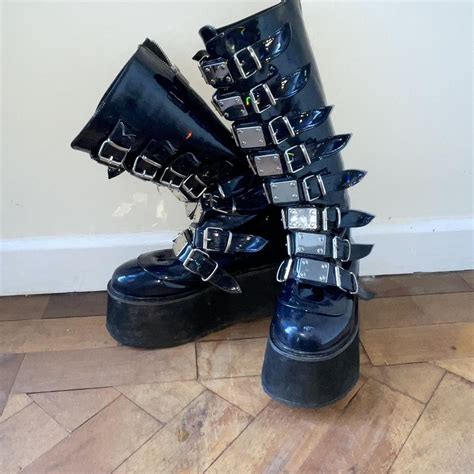 Demonia Damned 318 Hologram Knee High Platform Boot Depop