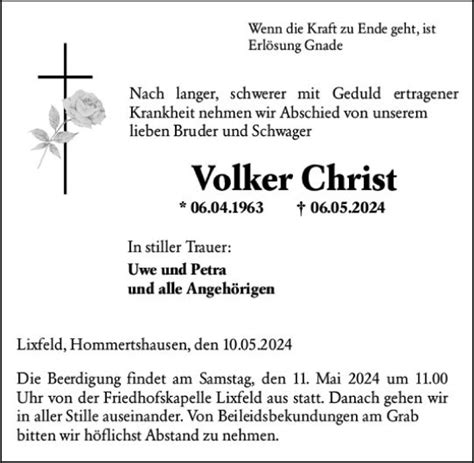 Traueranzeigen Von Volker Christ Vrm Trauer De