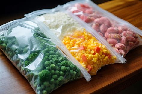 Contenedores Y Bolsas De Pl Stico Con Diferentes Verduras Congeladas En