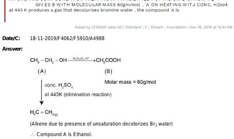 An Organic Compound A On Treating With Acidified Pottasium Dichromate