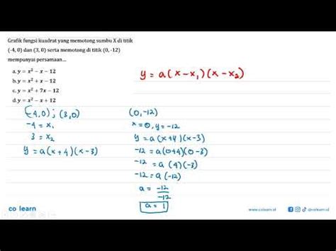 Grafik Fungsi Kuadrat Yang Memotong Sumbu X Di Titik 4 0 Dan 3 0